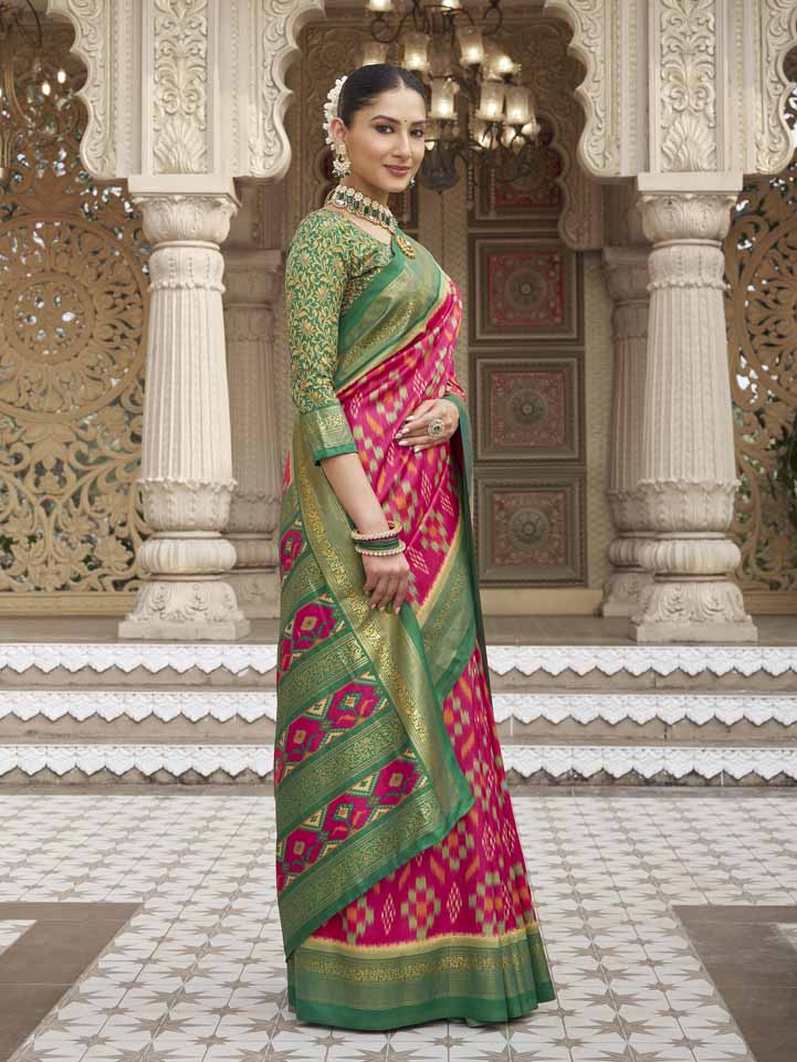 Gulmarg - Pink Silk Digital Printed Saree with Zari Border