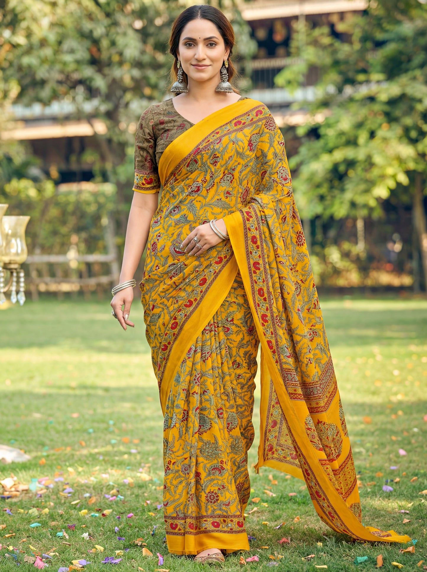 Rajkala - Yellow Printed Crepe Silk Saree