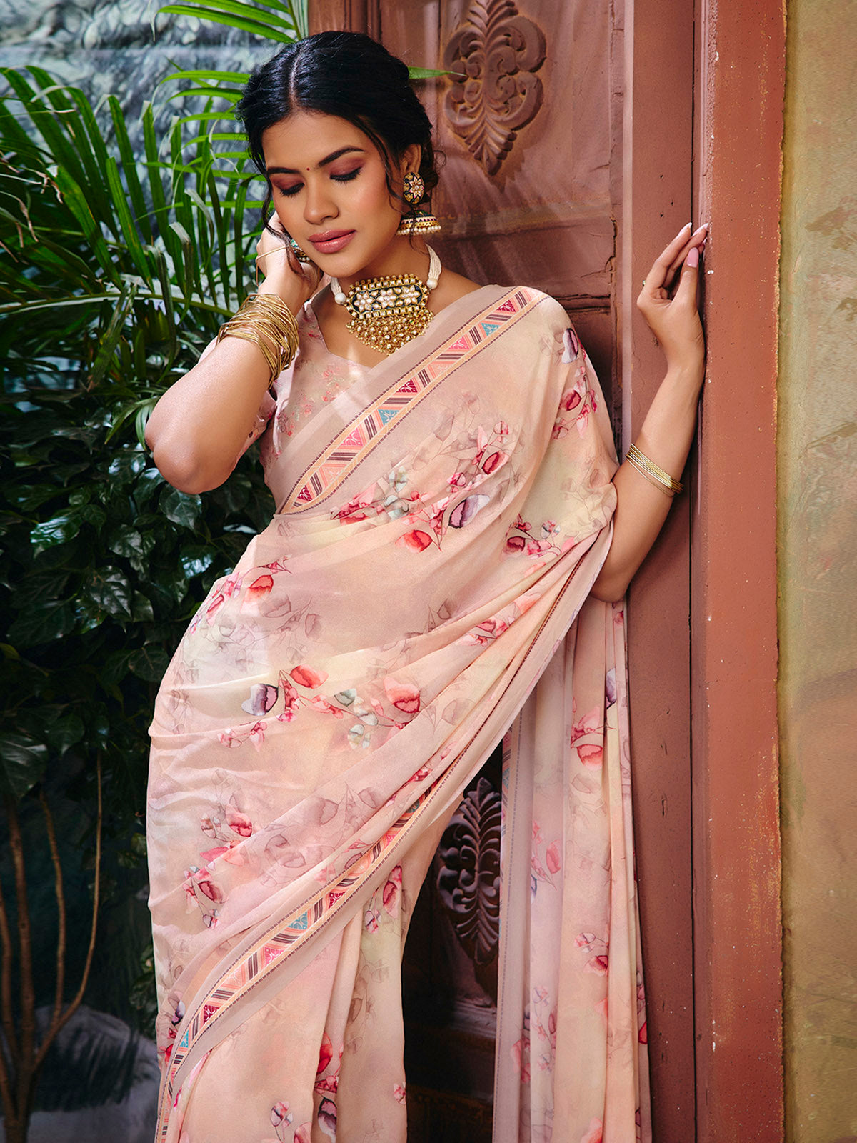 Riddhi - Yellow Georgette Floral Digital Printed Saree