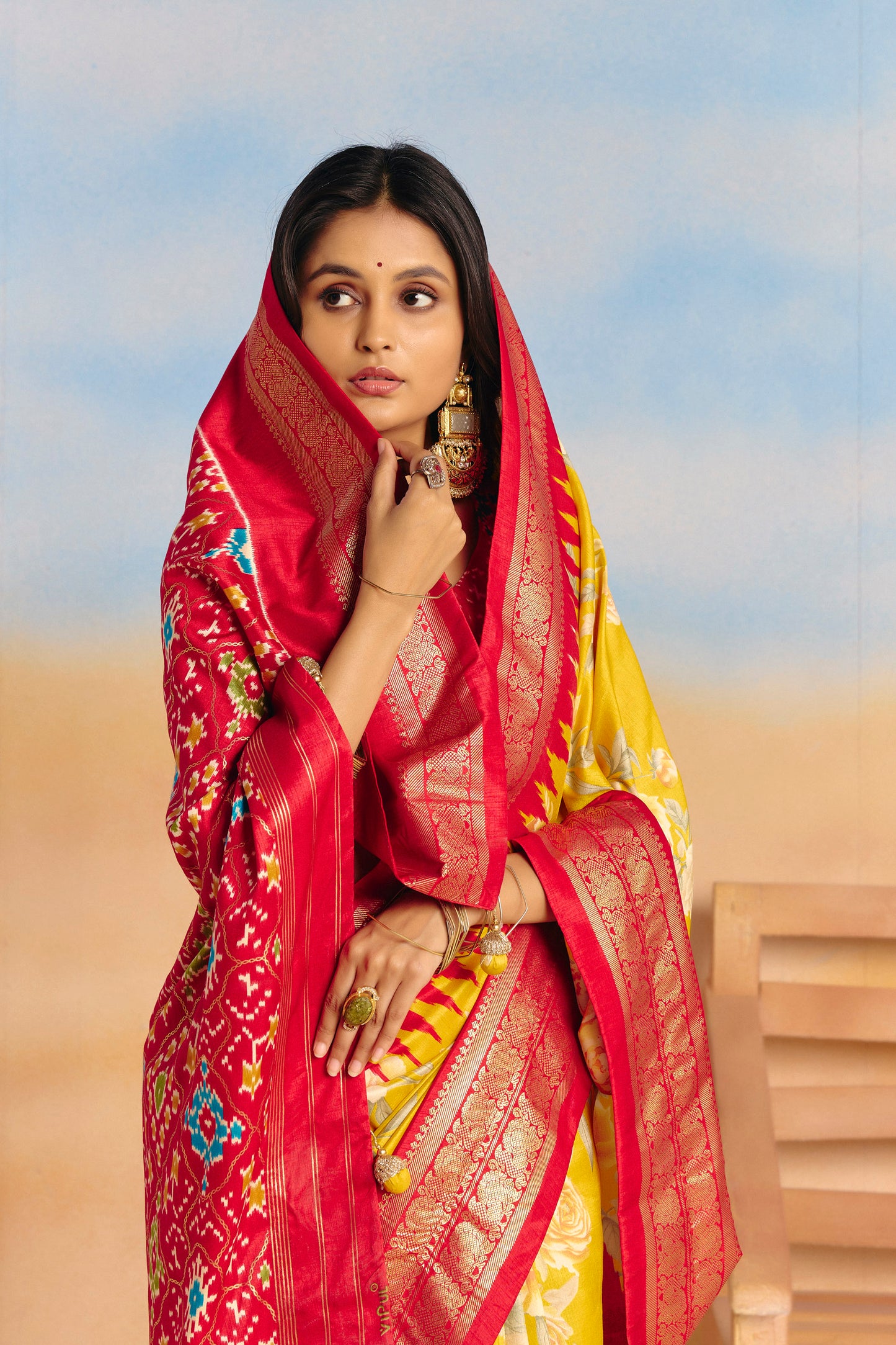 Rangrekha - Yellow Floral Printed Soft Silk Saree