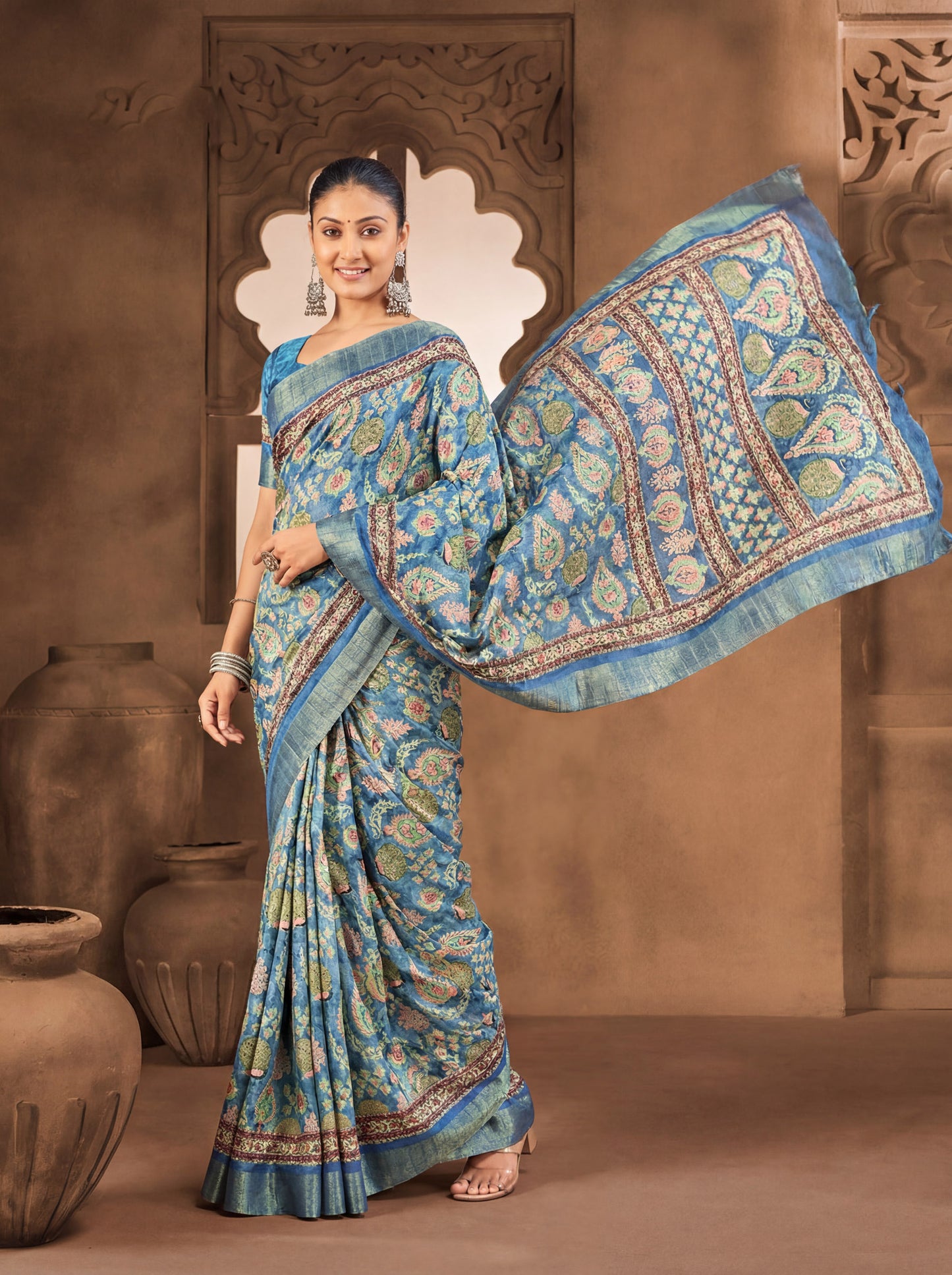 Devsena – Blue Silk Digital Print Saree