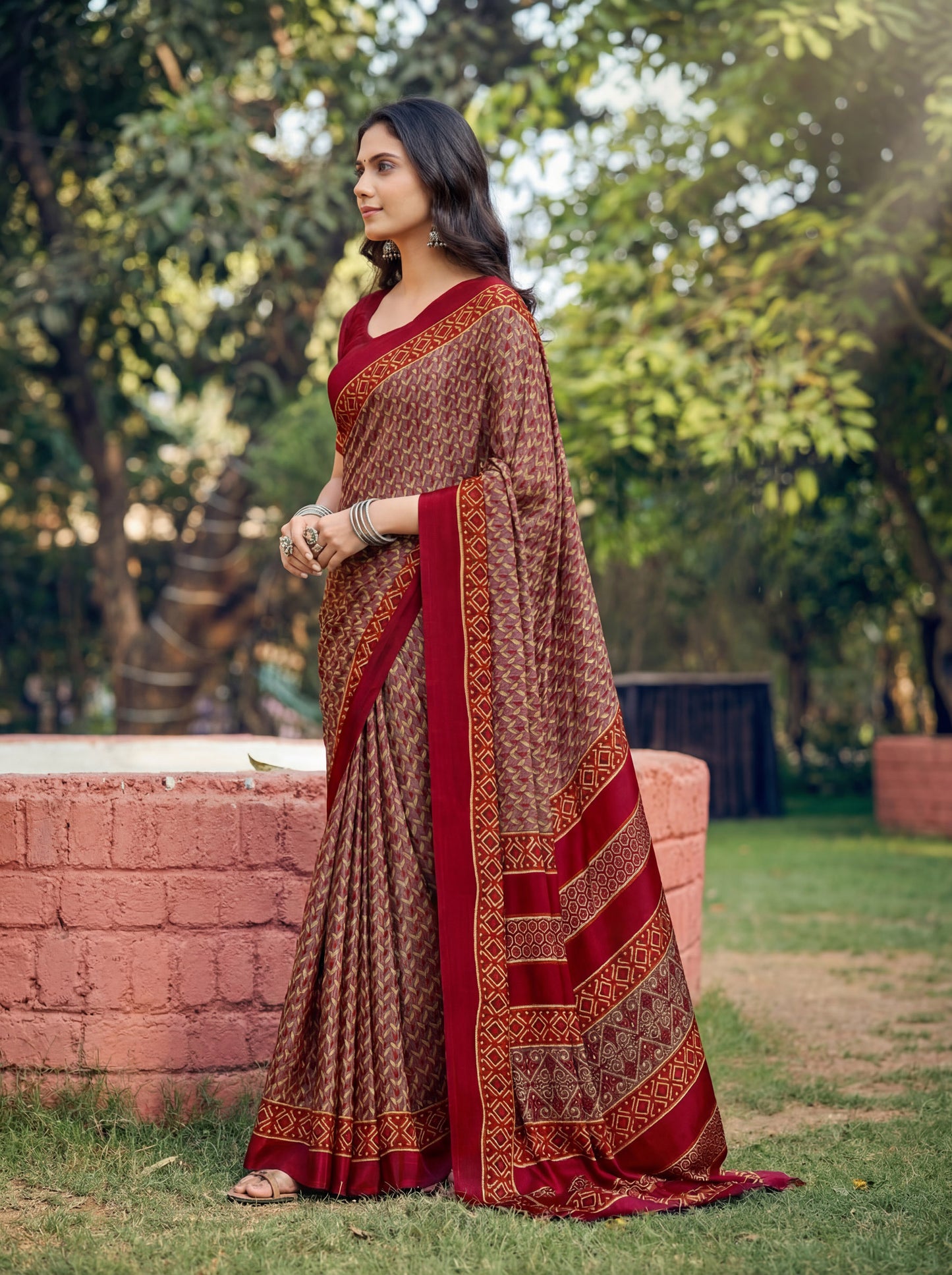 Rajkala - Red Printed Crepe Silk Saree