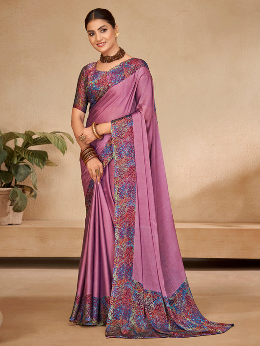 Ekvarna - Lavender Printed Chiffon Saree