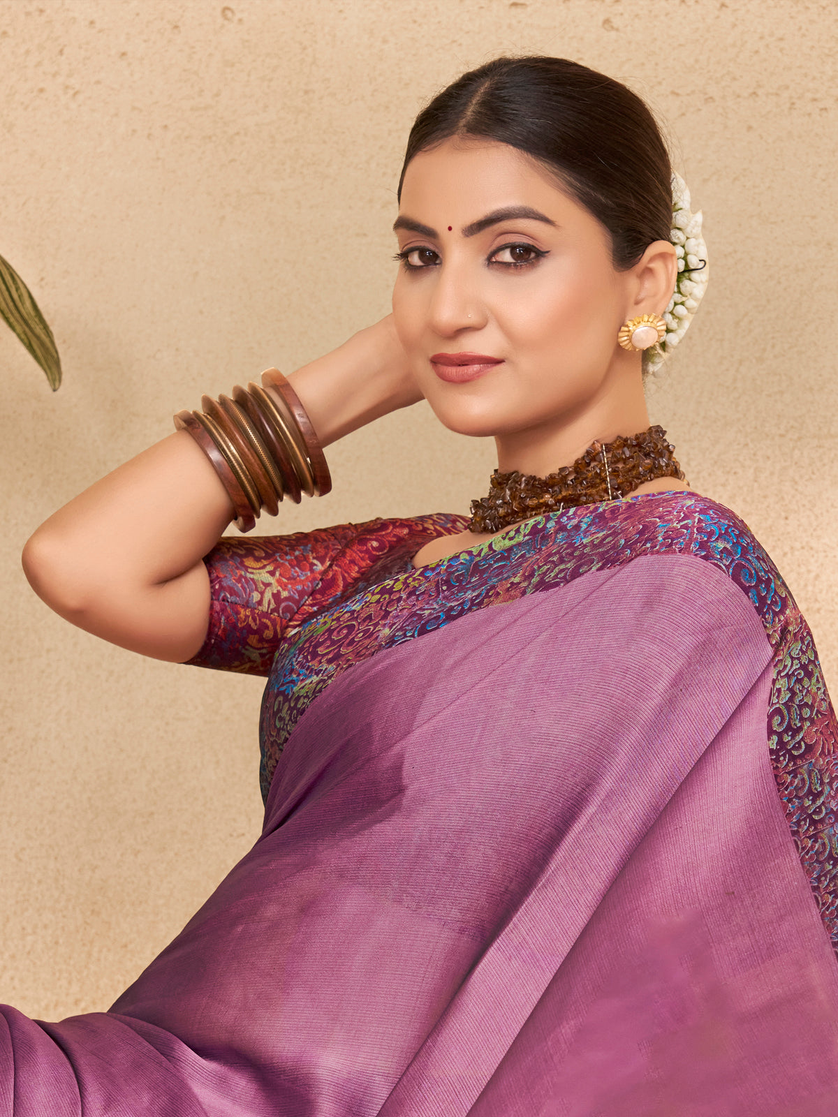 Ekvarna - Lavender Printed Chiffon Saree