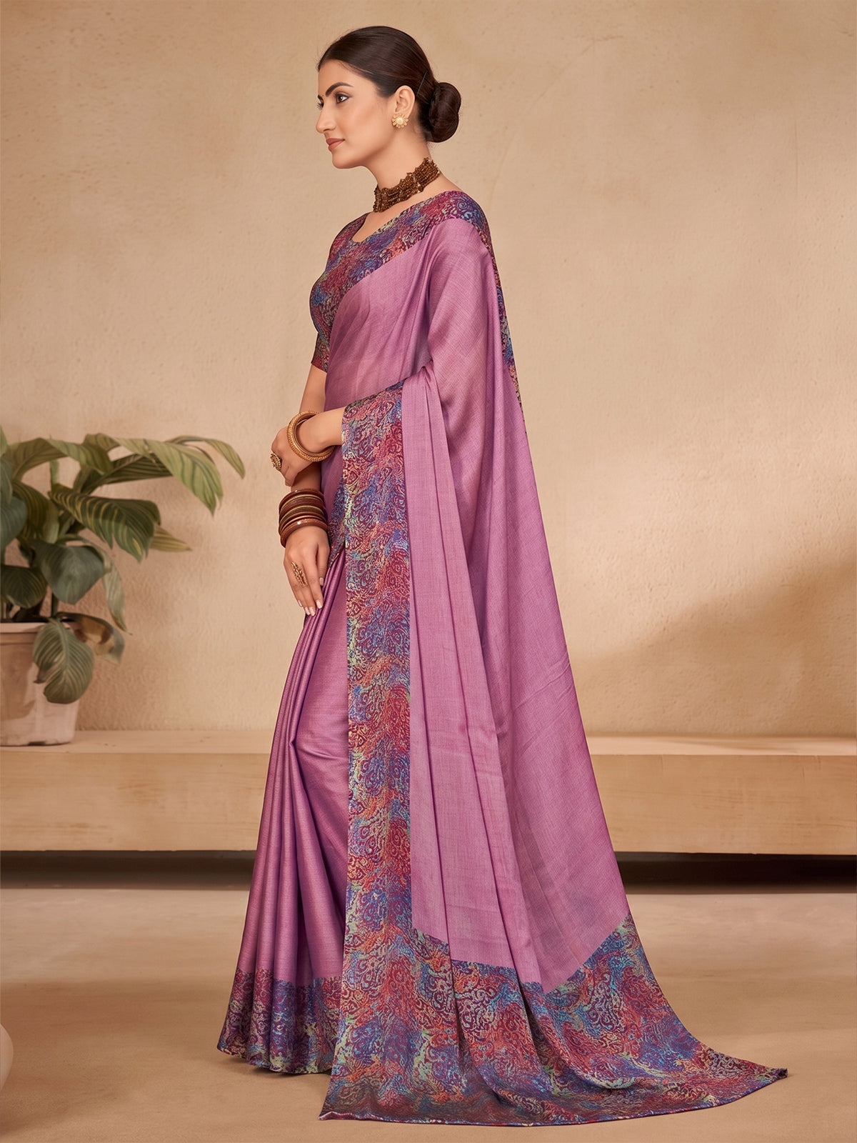 Ekvarna - Lavender Printed Chiffon Saree