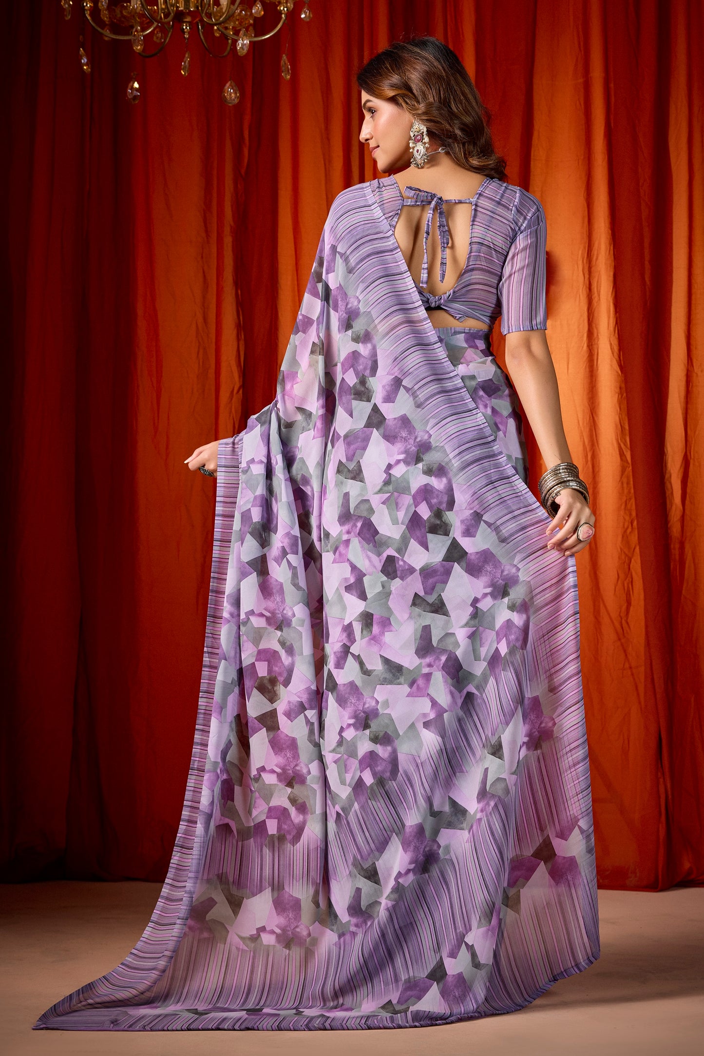 Shraddha - Purple Georgette Digital Printed Saree