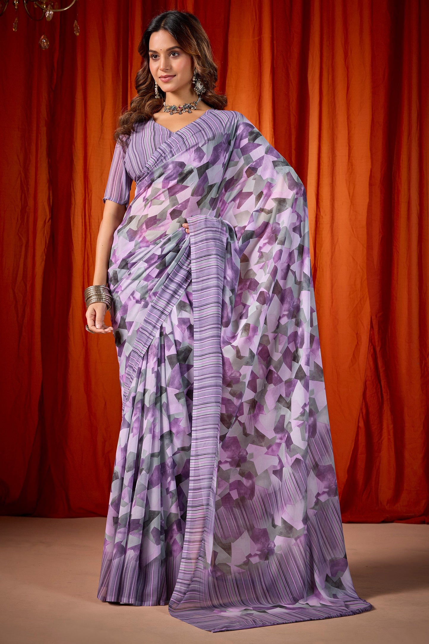 Shraddha - Purple Georgette Digital Printed Saree