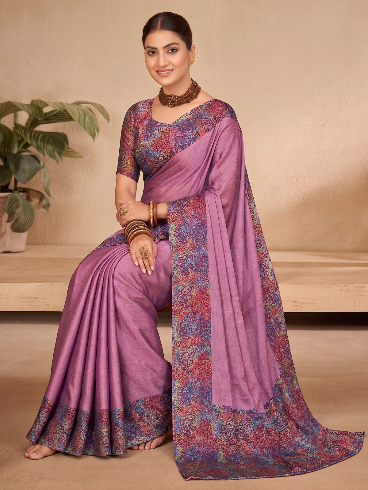 Ekvarna - Lavender Printed Chiffon Saree