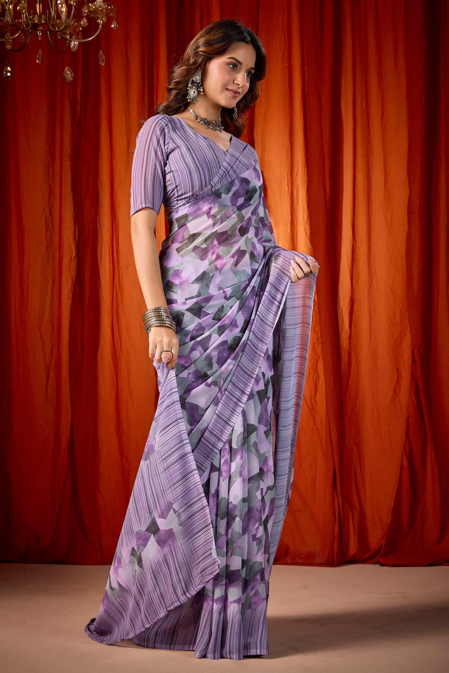 Shraddha - Purple Georgette Digital Printed Saree
